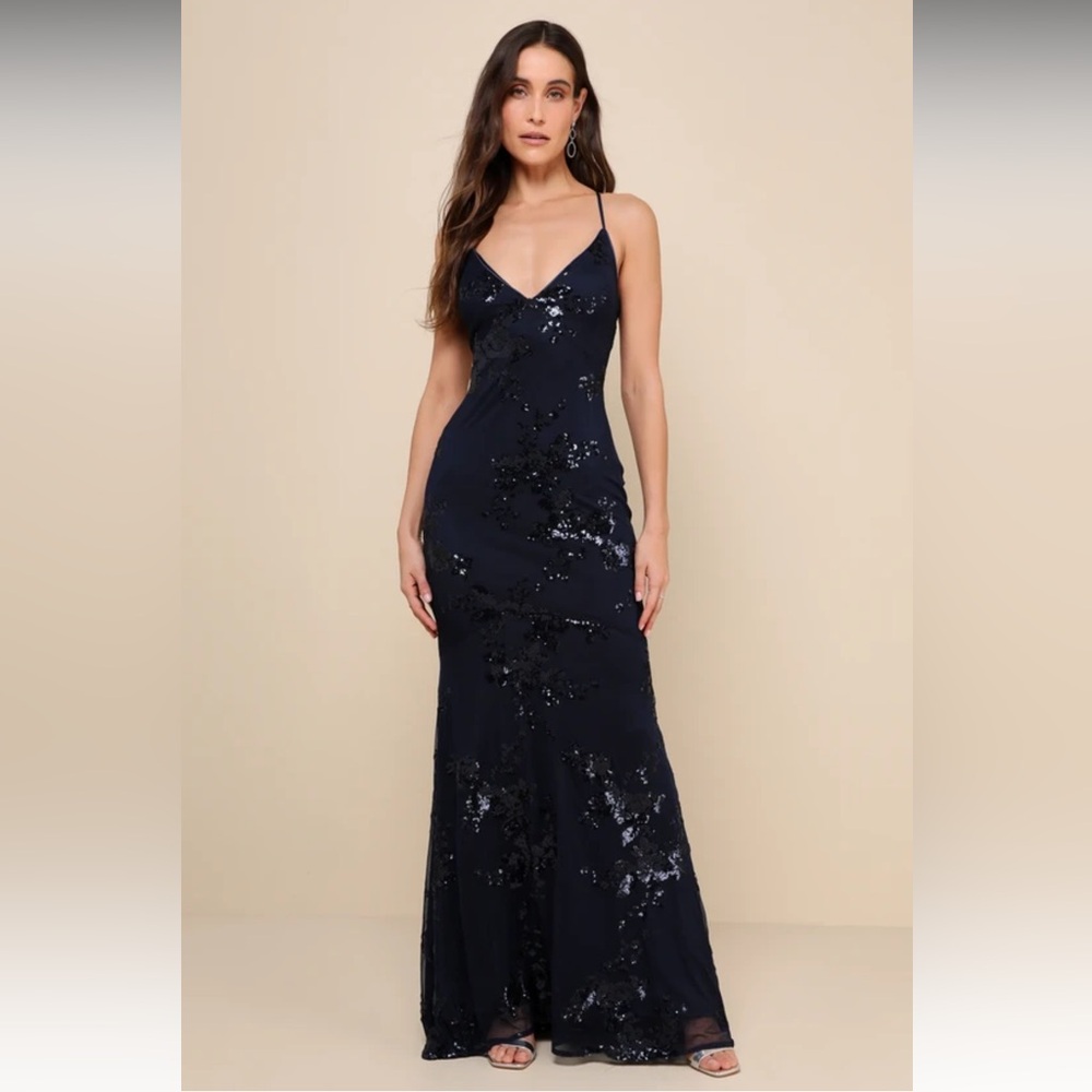 Lulus Valhalla Navy Blue Sequin Maxi Dress